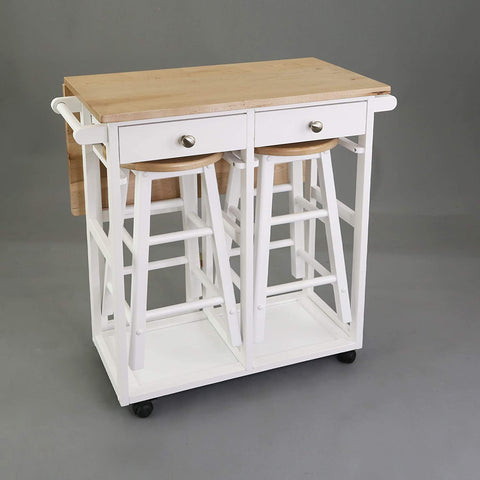 Oakestry Breakfast Cart with Drop-Leaf Table, White