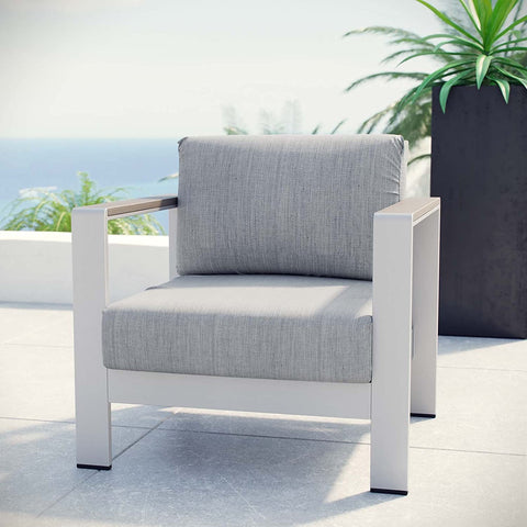Oakestry Shore Aluminum Outdoor Patio Armchair in Silver Gray