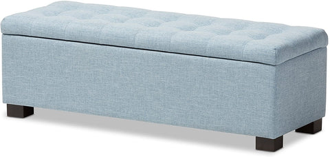 Oakestry Orillia Modern and Contemporary Light Blue Fabric Upholstered Grid-Tufting Storage Ottoman Bench
