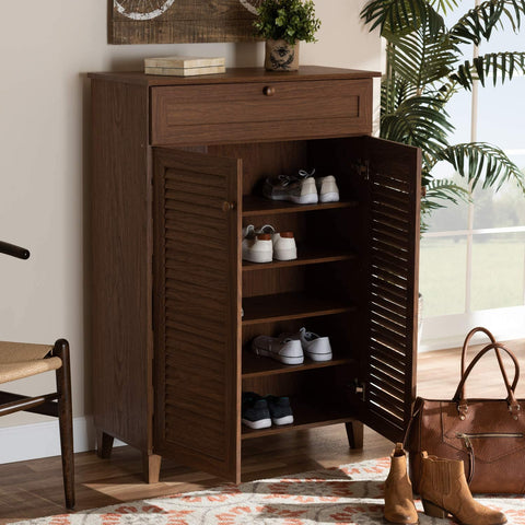 Oakestry Coolidge Modern and Contemporary Walnut Finished 5-Shelf Wood Shoe Storage Cabinet with Drawer