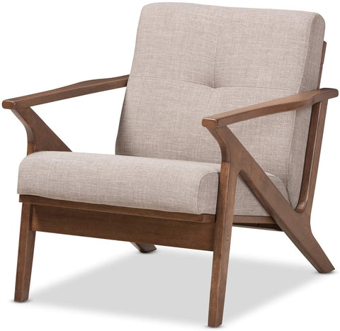 Oakestry Bianca Mid-Century Modern Walnut Wood Light Grey Fabric Tufted Lounge Chair Mid-Century/Light Grey/Walnut Brown/Fabric Polyester 100%&#34;/Rubber Wood/