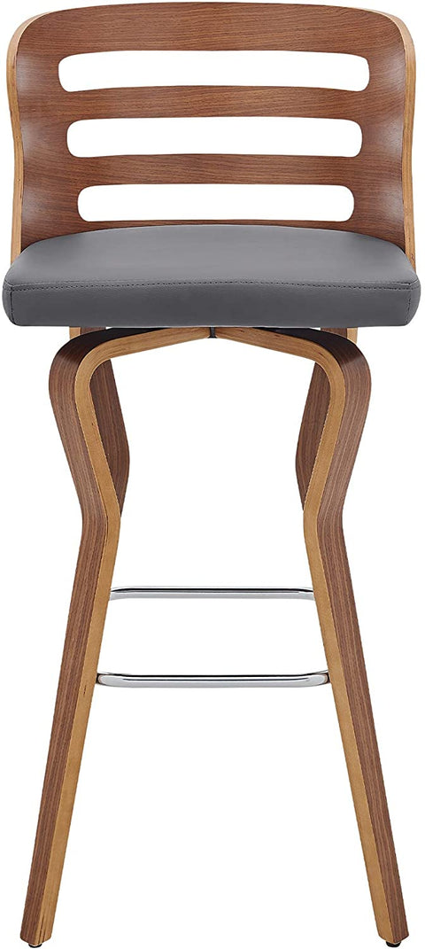 Oakestry Verne 30&#34; Swivel Gray Faux Leather and Walnut Wood Bar Stool