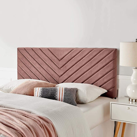 Oakestry Alyson Angular Channel Tufted Performance Velvet Full/Queen Headboard in Dusty Rose