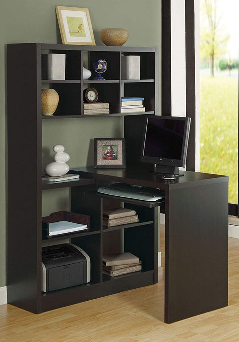 Oakestry I Storage-Bookcase Left Or Right Set Up-Corner Desk with Multiple Adjustable Shelves, 60&#34;L, Cappuccino
