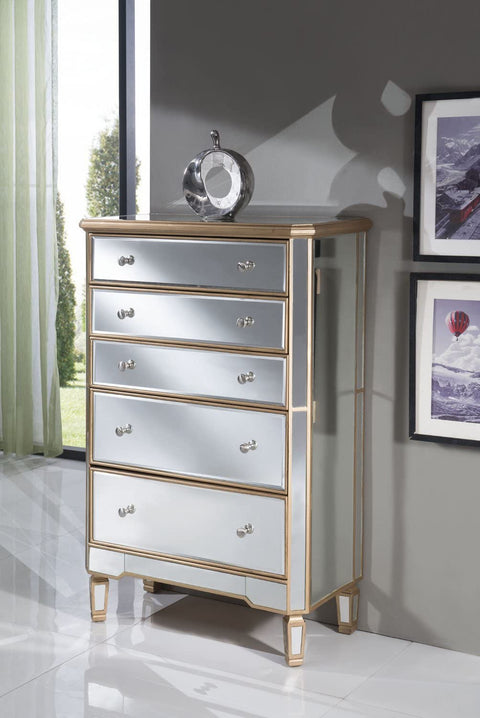 Elegant Lighting Contemporary Contempo 5 Drawer Cabinet 33&#34; x 16&#34; x 49&#34; in Gold Paint