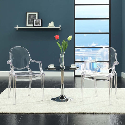 Oakestry Casper Modern Acrylic Stacking Two Dining Armchairs in Clear