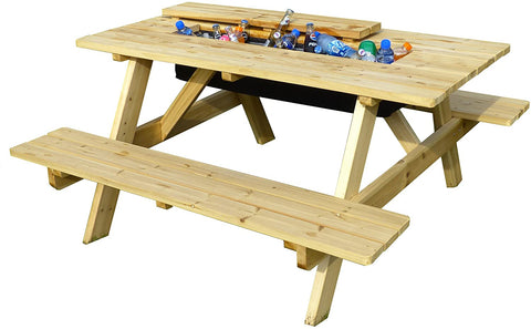 Oakestry Cooler Wooden Picnic Table and Bench Kit Outdoor Patio Dining Table, Natural