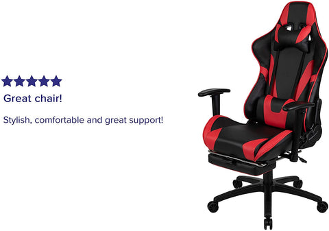 Oakestry X30 Gaming Chair Racing Office Ergonomic Computer Chair with Fully Reclining Back and Slide-Out Footrest in Red LeatherSoft