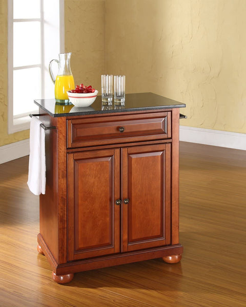 Oakestry Alexandria Cuisine Kitchen Island with Solid Black Granite Top - Classic Cherry