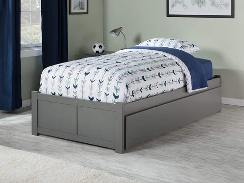 Oakestry Concord Platform Bed with Footboard and Turbo Charger with Twin Extra Long Trundle, XL, Grey