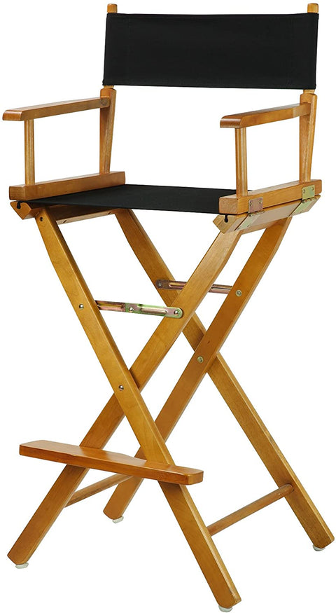 Oakestry 30&#34; Director&#39;s Chair Honey Oak Frame-with Black Canvas, Bar Height