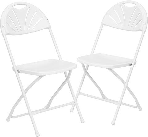 Oakestry 2 Pack HERCULES Series 650 lb. Capacity White Plastic Fan Back Folding Chair