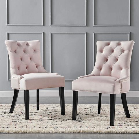 Oakestry Regent Tufted Performance Velvet Dining Side Chairs - Set of 2, Pink