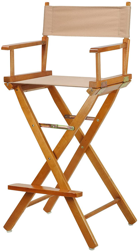 Oakestry 30&#34; Director&#39;s Chair Honey Oak Frame-with Tan Canvas, Bar Height