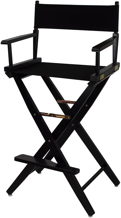 Oakestry Extra-Wide Premium 30&#34; Director&#39;s Chair Black Frame with Black Canvas, Bar Height