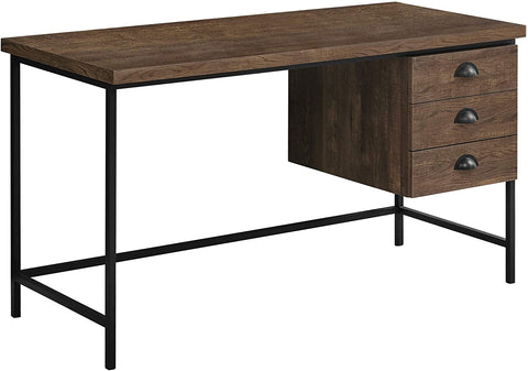 Oakestry Industrial Computer Desk 3 Drawers Metal Frame Rectangular Laptop Study Table, 55&#34; L, Brown Reclaimed Wood Look