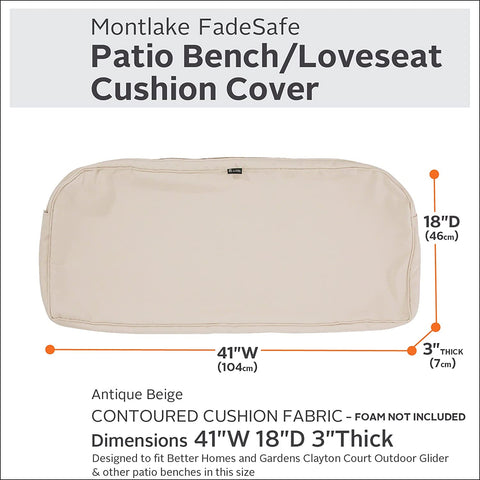 Oakestry Montlake Water-Resistant 41 x 18 x 3 Inch Outdoor Bench/Settee Cushion Slip Cover, Patio Furniture Swing Cushion Cover, Antique Beige