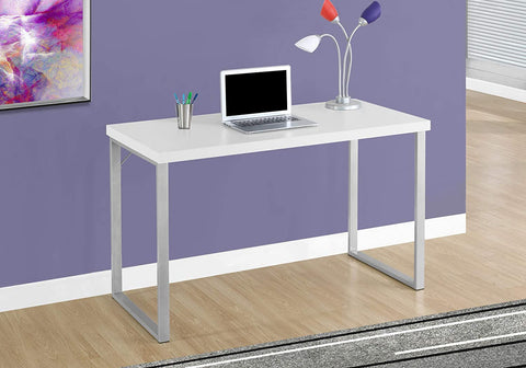 Oakestry Computer Desk - Modern Contemporary Style - Home &amp; Office Laptop Table Metal Legs - 48&#34; L (White - Silver Metal)
