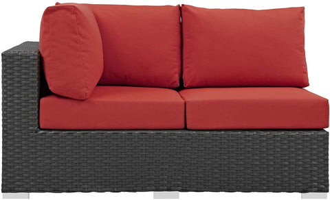 Oakestry Sojourn Wicker Rattan Outdoor Patio Sunbrella Fabric Left-Arm Loveseat in Canvas Red