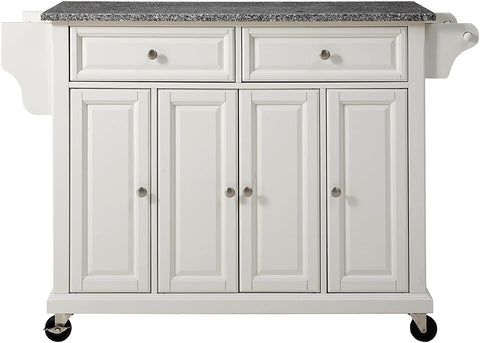 Oakestry Rolling Kitchen Island with Solid Grey Granite Top - White