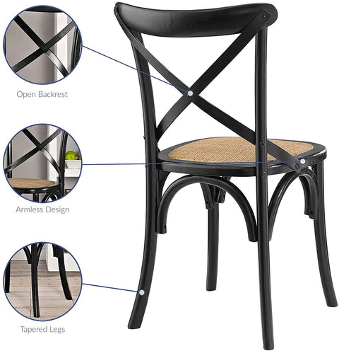 Oakestry Gear Rustic Modern Farmhouse Elm Wood Rattan Dining Chair in Black