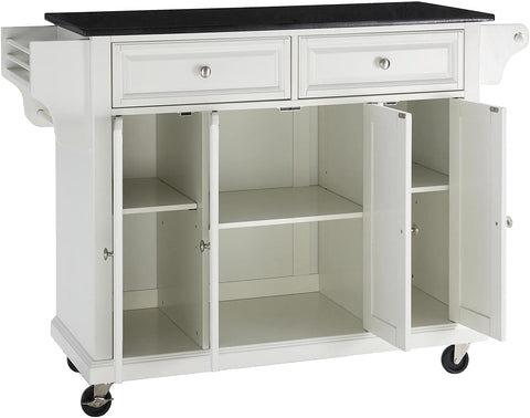 Oakestry Rolling Kitchen Island with Solid Black Granite Top - White