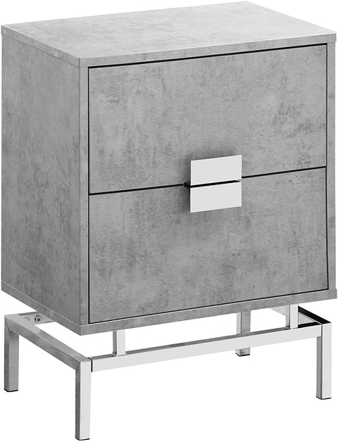 Oakestry Accent, End, Night stand, Side Table, 2 Drawers, 24&#34; H, Grey Cement/Chrome
