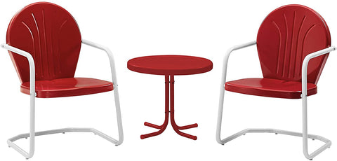 Oakestry KO10004RE-RE Griffith Retro Metal 3-Piece Outdoor Seating Set with 2 Chairs and Side Table Red