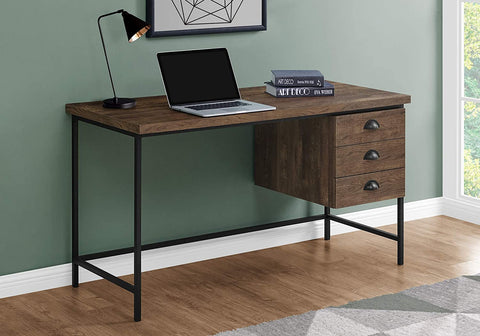 Oakestry Industrial Computer Desk 3 Drawers Metal Frame Rectangular Laptop Study Table, 55&#34; L, Brown Reclaimed Wood Look