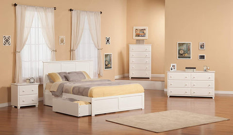 AFI Madison Platform Flat Panel Footboard and Turbo Charger with Urban Bed Drawers, King, White
