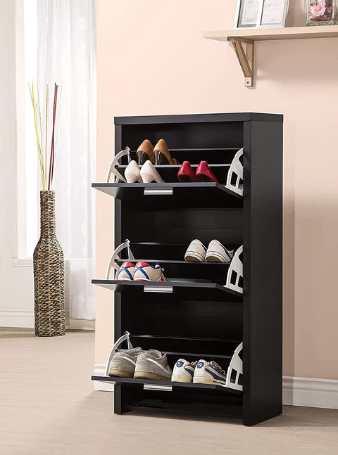Oakestry 3-Drawer Tall Shoe Cabinet Black