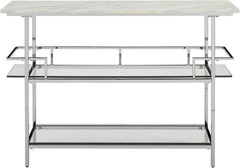 Oakestry Aimee Bar with Paper Marble Top, Chrome Finish