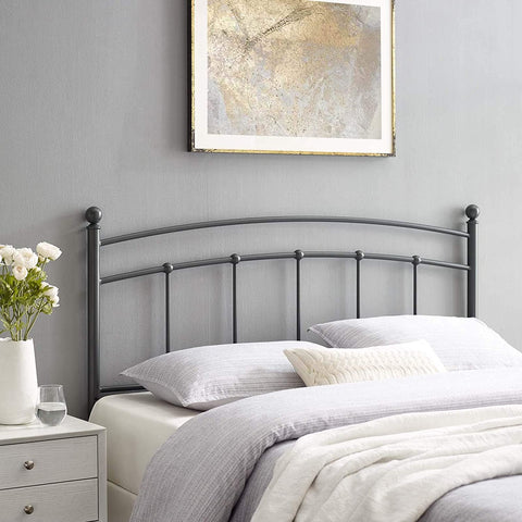Oakestry Abigail Modern Farmhouse Metal Queen Headboard in Gray