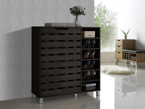 Oakestry Shirley Modern &amp; Contemporary Wood 2-Door Shoe Cabinet with Open Shelves, Dark Brown