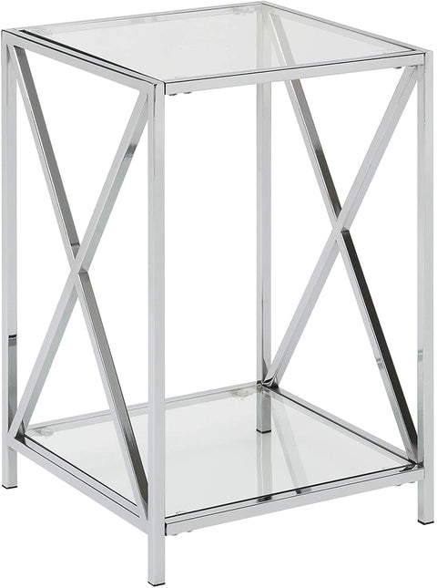 Oakestry Oxford End Table, Clear Glass/Chrome Frame