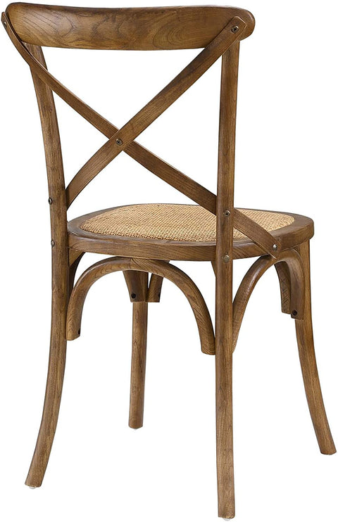 Oakestry Gear Rustic Modern Farmhouse Elm Wood Rattan Dining Chair in Walnut