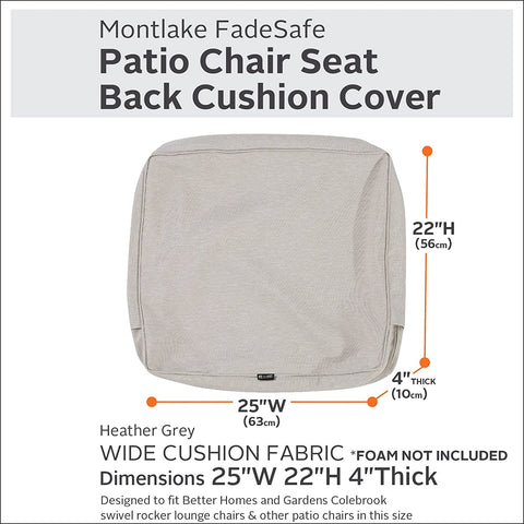 Oakestry Montlake Water-Resistant 25 x 22 x 4 Inch Outdoor Back Cushion Slip Cover, Patio Furniture Cushion Cover, Heather Grey