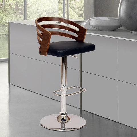 Oakestry Adele Swivel Barstool in Black Faux Leather and Chrome Finish, 36-44&#34; Adjustable Height