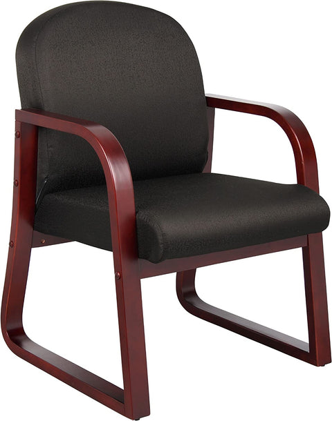 Boss Office Products Mahogany Frame Fabric Side Chair in Black