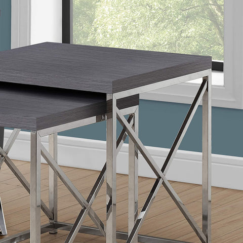 Oakestry , Nesting Table, Chrome Metal, Grey, Table Set, 2 pcs
