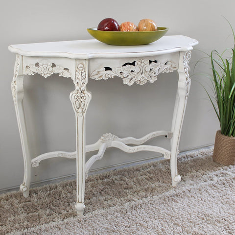 Oakestry Furniture Piece Windsor Hand-Carved Half Moon Console Table