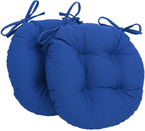 Oakestry Solid Twill Round Tufted Chair Cushions (Set of 2), 16&#34;, Royal Blue