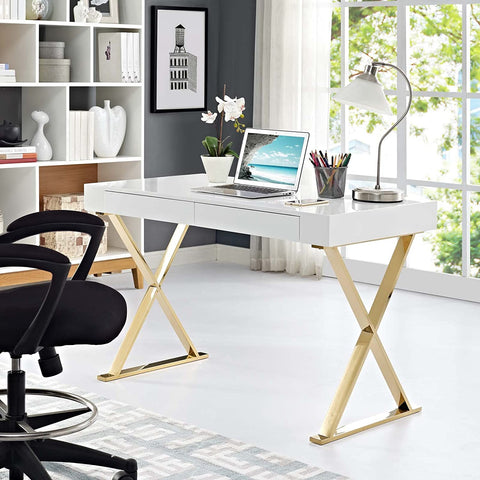 Oakestry Sector Office Desk, White Gold