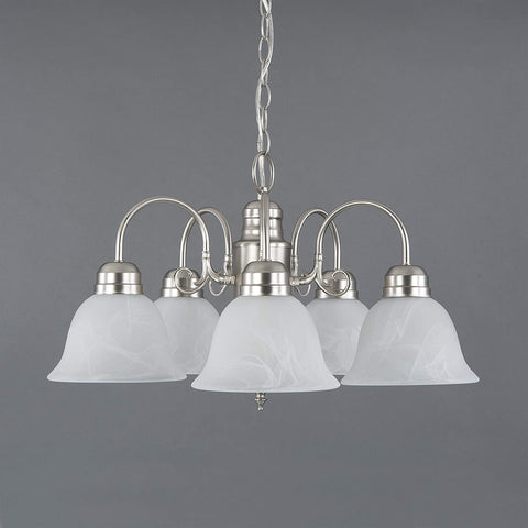 Oakestry 1435-5SN Manzanita 5 Light Chandelier, Frosted White Marble Glass Shades, Satin Nickel Finished Frame