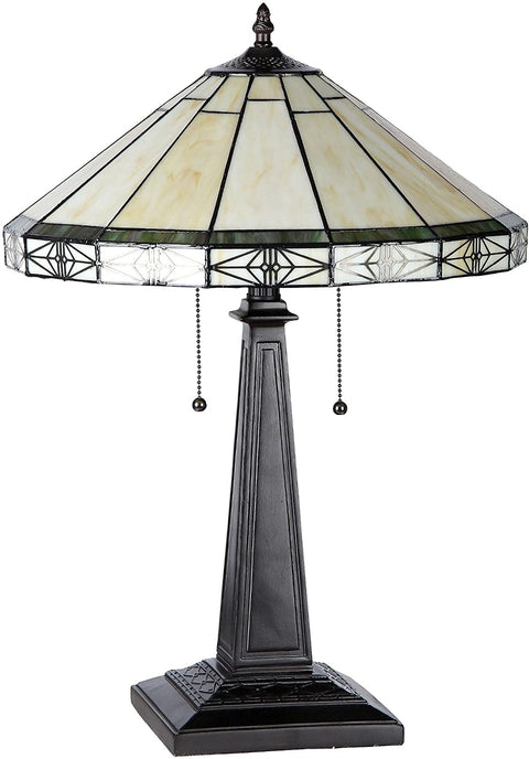 Oakestry CH31315MI16-TL2 Belle Tiffany-Style Mission 2 Light Table Lamp with Shade, 26 x 20 x 9 5/8&#34;, Bronze
