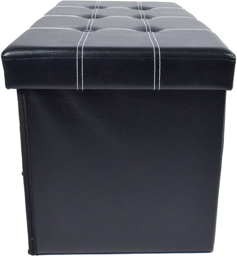 Oakestry Collapsible 6 Drawer Storage Ottoman, 30&#34; x 15&#34; x 15&#34;, Black Leather