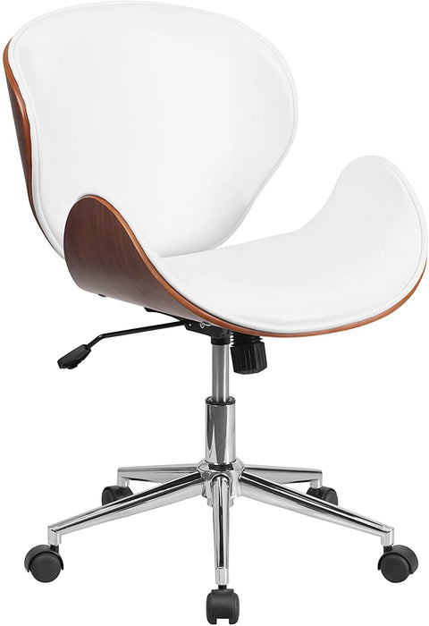 Oakestry Mid-Back Walnut Wood Conference Office Chair in White LeatherSoft