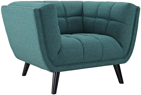 Oakestry Bestow Mid-Century Modern Upholstered Fabric Button-Tufted Armchair in Teal