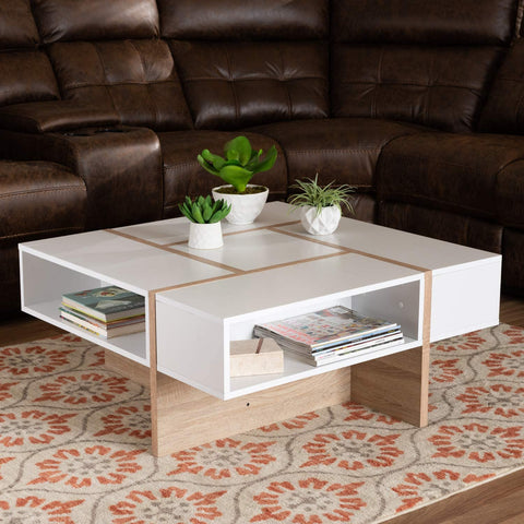 Baxton Studio Rasa Modern and Contemporary Two-Tone White and Oak Finished Wood Coffee Table