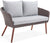 Oakestry Athens All-Weather Wicker Two-Seat Outdoor Brown Bench with Light Gray Cushions